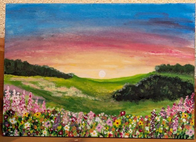Blumenwiese – Acrylgemälde von Petra