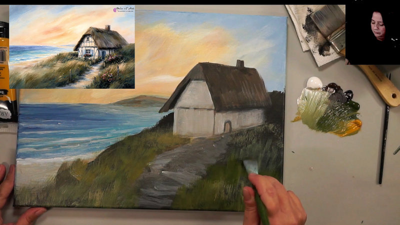 Dritter Abschnitt des Malkurses Reetdachhaus am Meer – Haus und Weg