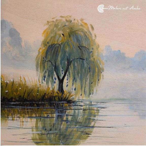 Motiv zum Mitmalen Weide am See mit Acryl malen